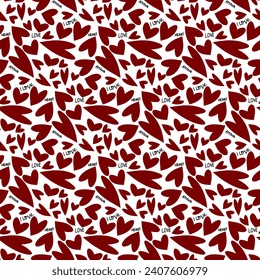 red hearts seamless vector pattern, isolated on white background, romantic print for surface and wrapping paper