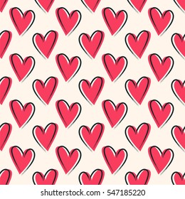 Red hearts. Seamless vector pattern.