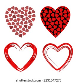 Red Hearts. Set of hand drawn vector elements for love concept, wedding or Valentine day decorative design.