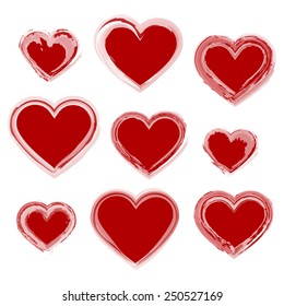 Red hearts set, isolated on white background, vector illustration.