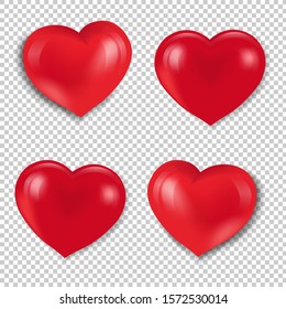 Red Hearts Set Isolated transparent Background With Gradient Mesh, Vector Illustration