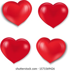 Red Hearts Set Isolated White Background With Gradient Mesh, Vector Illustration