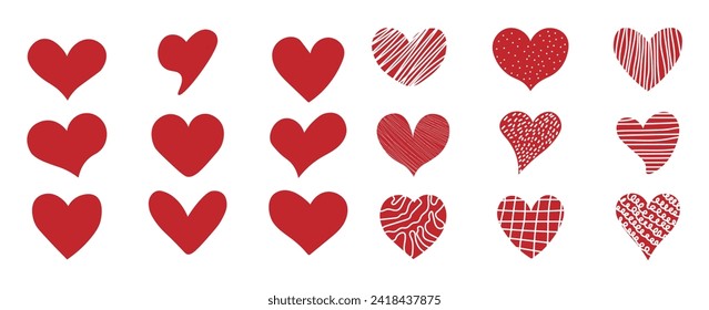 Red hearts. Set of love symbol for web site logo, mobile app UI design. Design elements for Valentine's day. Vector illustration