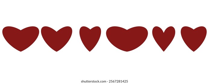 Red hearts set, simple hearts, red hearts silhouettes