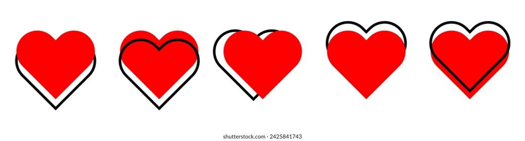 Rote Herzen für den Valentinstag. Vektor-Illustration isoliert auf weißem Hintergrund.
