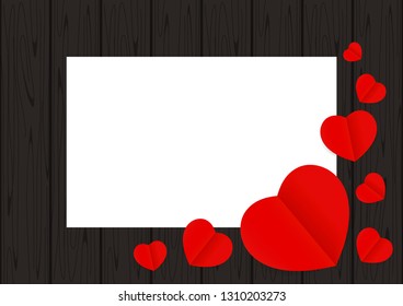 red hearts shape on black wood for banner background copy space white paper, many heart shape on wall wooden black, red heart shaped on wood for love card, heart shape symbolizes love
