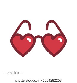 red hearts shaped glasses icon, valentine's sunglasses, concept of valentines day, lovers vision, flat web symbol, vector illustration