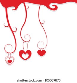 red hearts shapes background with curls and curves