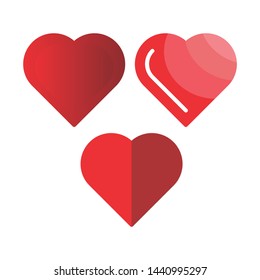 Red hearts shapes set, Flat Red Icon Isolated on White Background, collection vector.