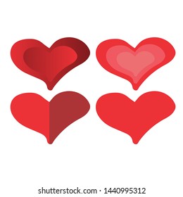 Red hearts shapes set, Flat Red Icon Isolated on White Background, collection vector.