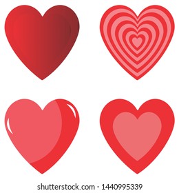 Red hearts shapes set, Flat Red Icon Isolated on White Background, collection vector.