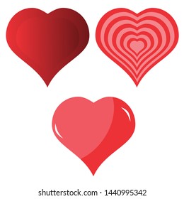 Red hearts shapes set, Flat Red Icon Isolated on White Background, collection vector.
