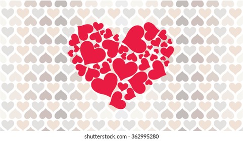 Red hearts size range vector be make a big heart over Hearts seamless vector pattern, can be used for wallpaper, pattern fills, web page background, surface textures and valentine day card.