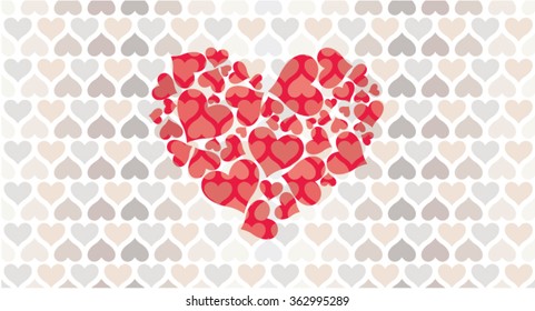Red hearts size range vector be make a big heart over Hearts seamless vector pattern, can be used for wallpaper, pattern fills, web page background, surface textures and valentine day card.