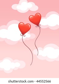 Red hearts in the sky