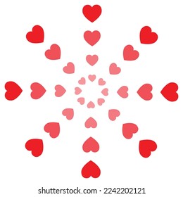 Red hearts spiral pattern on white background