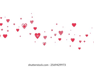 Red Hearts and Stars in Decorative Valentine Background Design. A vibrant collection of red hearts in various patterns intertwined with sparkling stars, symbolizing love and affection.