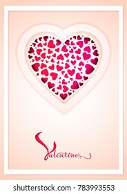 Red Hearts in Stencil float on top isolated on light pink background, Text happy valentine's day, Love iconic, Idea for art, card, gift, decoration, wallpaper, and background,Vector,EPS10