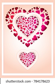 Red Hearts in Stencil float on top isolated on light pink background, happy valentine's day, Love iconic, Idea for art, card, gift, decoration, wallpaper, and background,Vector,EPS10