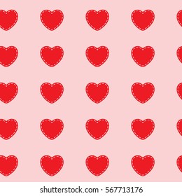 Los corazones rojos se pusieron blancos sobre un fondo rosado. Resumen de un patrón impecable. Ilustración vectorial.