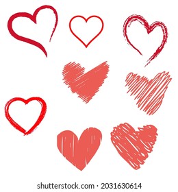 Red hearts symbol set isolated white background