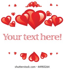 Red hearts and text on a letter for Valentines Day, greeting card. Vector Illustratin