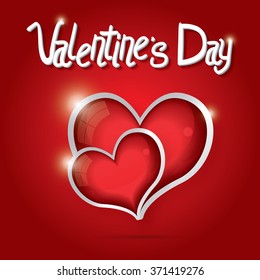 Red Hearts Valentine day background. Vector illustration. Love concept with glossy hearts and white text. Valentine day card.