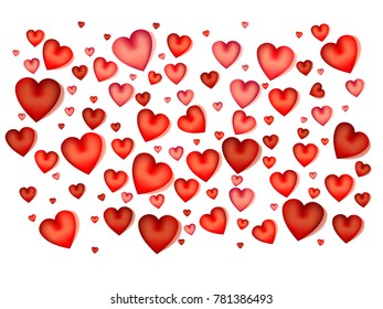 Red hearts. Valentines  background on white. Vector illustration.