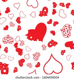 Red hearts Valentine's Day Wedding seamless pattern. Vector illustration. Endless texture.