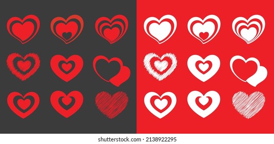 Red Hearts of various creative shape