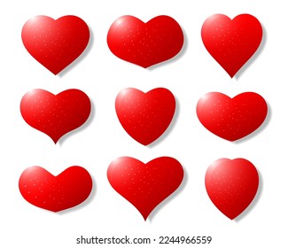 Red Hearts vector icon set with variant shapes.Icons Heart for Valentines day