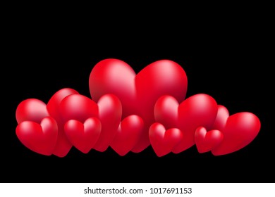 Red hearts. Vector illustration for Valentines, Wedding, Greeting Card