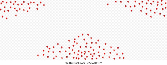 Red Hearts Vector Panoramic Transparent Backgound. Decoration Confetti Design. Maroon Color Love Heart Illustration.