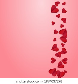 Red Hearts Vector Pink  Backgound. Birthday Papercut Illustration. Burgundy Happy Heart Frame.