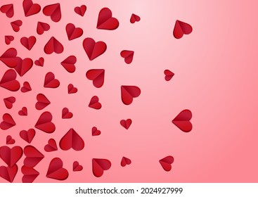 Red Hearts Vector Pink  Backgound. Romantic Papercut Texture. Maroon Color Happy Heart Template.