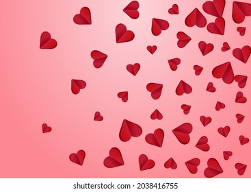 Red Hearts Vector Pink  Backgound. Decoration Heart Template. Pink Romantic Papercut Postcard.