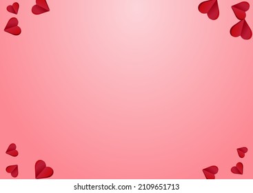 Red Hearts Vector Pink  Backgound. Valentine Heart Texture. Maroon Color Fly Confetti Border.