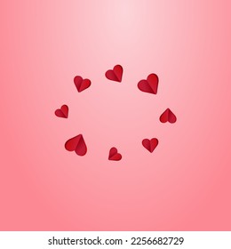 Red Hearts Vector Pink  Backgound. Romantic Heart Design. Maroon Color Fly Confetti Template.