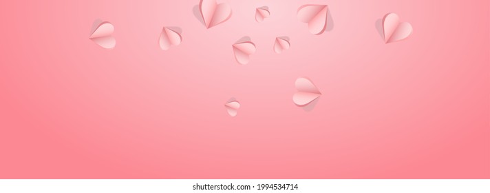 Red Hearts Vector Pink Panoramic Backgound. Decoration Confetti Card. Burgundy Happy Heart Design.