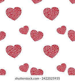 Red hearts vector seamless pattern for St Valentines Day, February 14th. Love cute background, wallpaper, print, textile, fabric, wrapping paper, packaging design