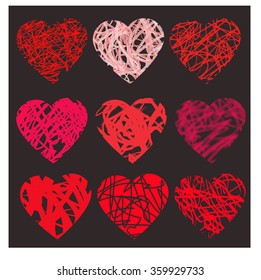 Red hearts vector set for decoration. 