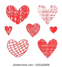 Red hearts, vector set. Hand drawn elements for your design.