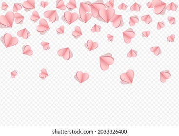 Red Hearts Vector Transparent Backgound. Love Heart Pattern. Pink Happy Papercut Template.
