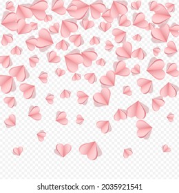 Red Hearts Vector Transparent Backgound. Birthday Heart Texture. Pink Romance Confetti Illustration.