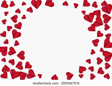 Red Hearts Vector Transparent Backgound. 3d Heart Wallpaper. Burgundy Romance Confetti Design.