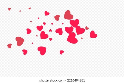 Red Hearts Vector Transparent Backgound. Fly Confetti Design. Burgundy Romance Papercut Pattern.