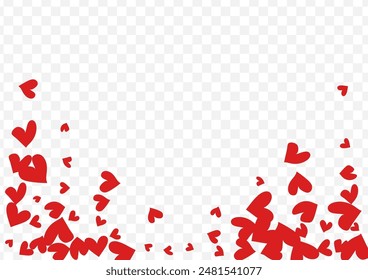 Red Hearts Vector Transparent Backgound. Romantic Confetti Illustration. Maroon Color Visual Papercut Frame.
