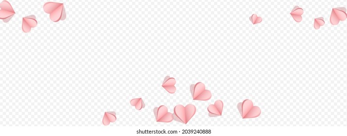 Red Hearts Vector Transparent Panoramic Backgound. Romantic Confetti Border. Maroon Color Birthday Heart Wallpaper.