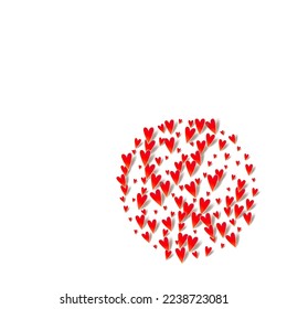 Red Hearts Vector White Backgound. Love Confetti Concept. Burgundy Happy Heart Frame.