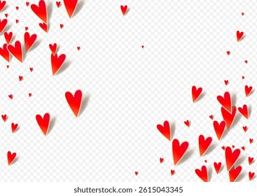 Red Hearts Vector White Backgound. Fly Heart Postcard. Maroon Color Birthday Papercut Card.